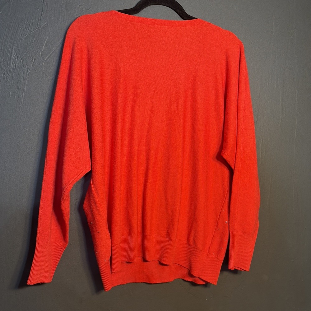 LIV Milano Sweater Rhinestone Heart Large Red Valentine Sparkle Festive Pullover - Picture 6 of 6